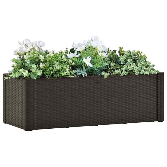Jardinière intelligente avec système d'arrosage automatique et jauge de niveau aspect rotin anthracite 100 cm