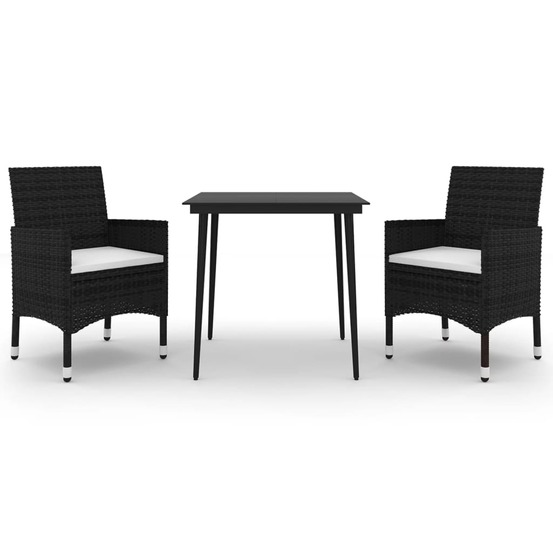 Ensemble à manger de jardin coussins 3 pcs résine tressée verre