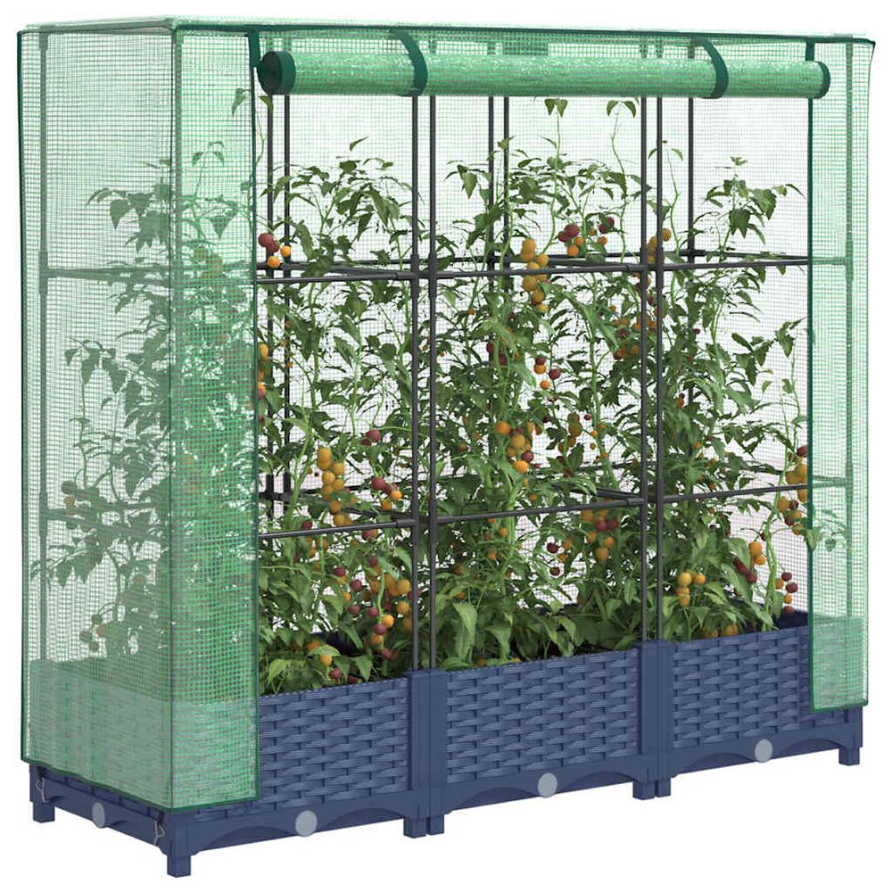 Carré potager surélevé avec serre aspect rotin pour balcon jardin gris 120x40cm