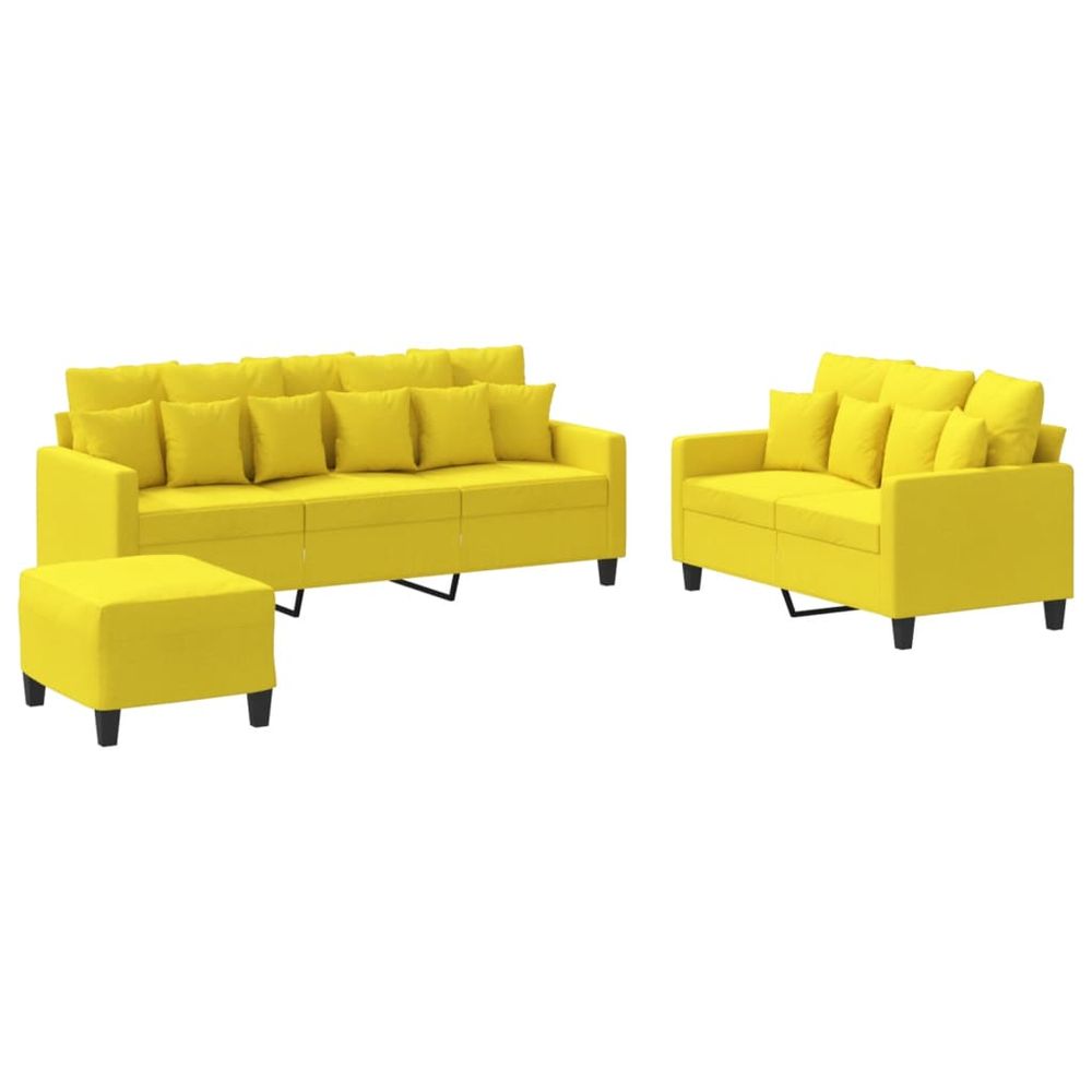 Ensemble de canapés 3 pcs avec coussins jaune clair tissu