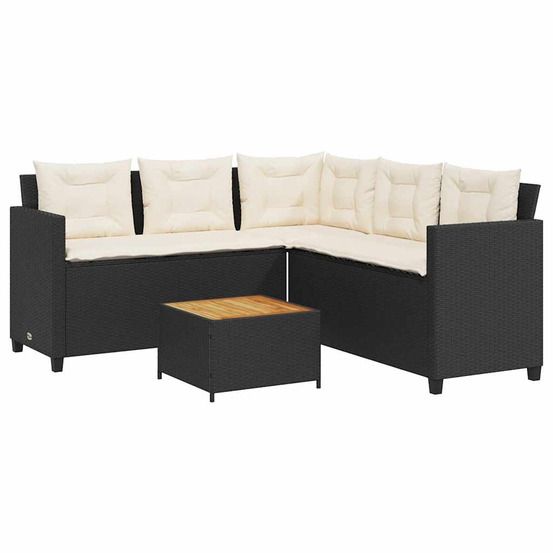 Canapé de jardin avec table et coussins en forme de l noir