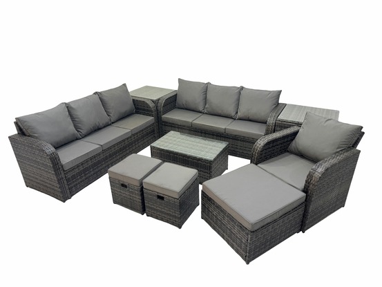 10 places ensemble de canapés en rotin salon de jardin avec table basse rectangulaire canapé 3 places 3 tabourets 2 tables d'appoint