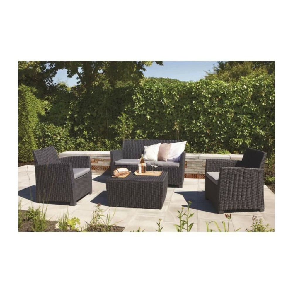 Allibert salon de jardin corona 4 places imitation resine tressee - gris