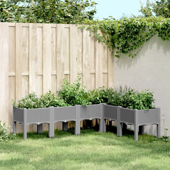 Carré potager surélevé pp aspect rotin pour jardin 160x120x42 cm gris clair