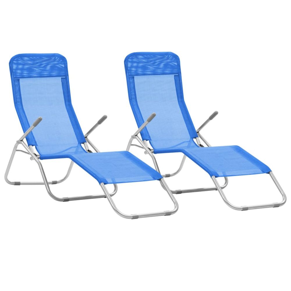 Chaises longues pliables 2 pcs TextilÃšne Bleu