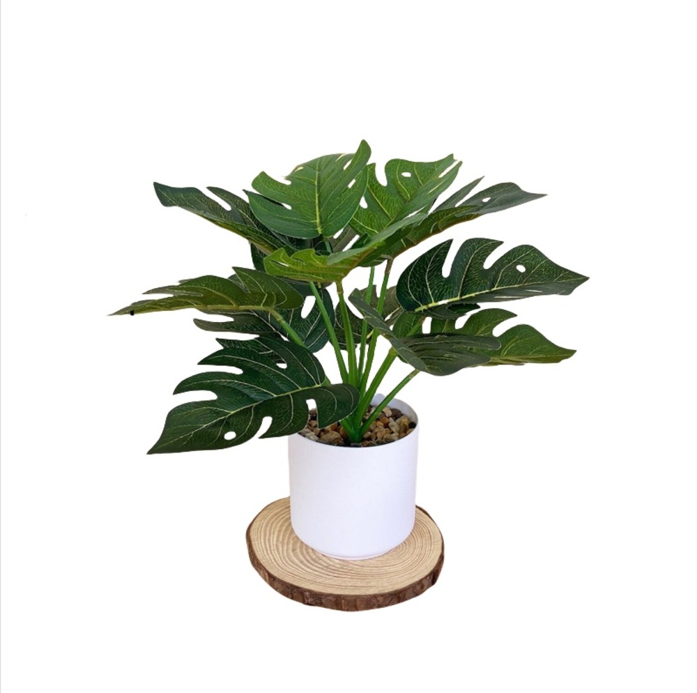 Bouquet de plantes artificielles + pot de fleurs monstera à branches basses