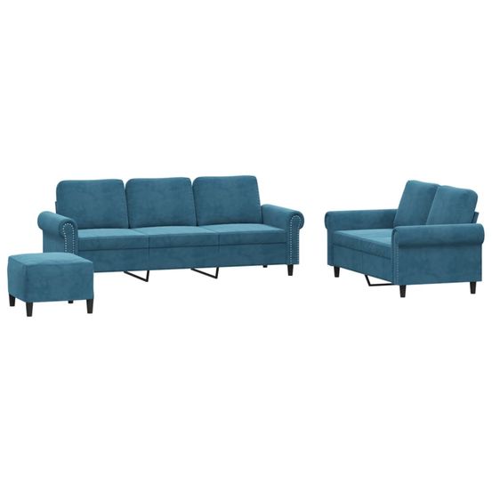 Ensemble de canapés 3 pcs avec coussins bleu velours