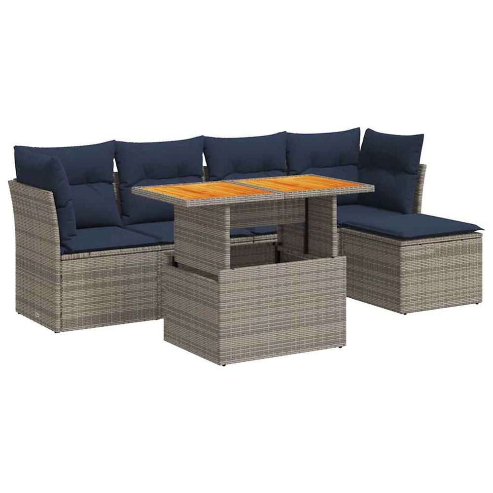 Salon de jardin 6 pcs avec coussins gris résine tressée