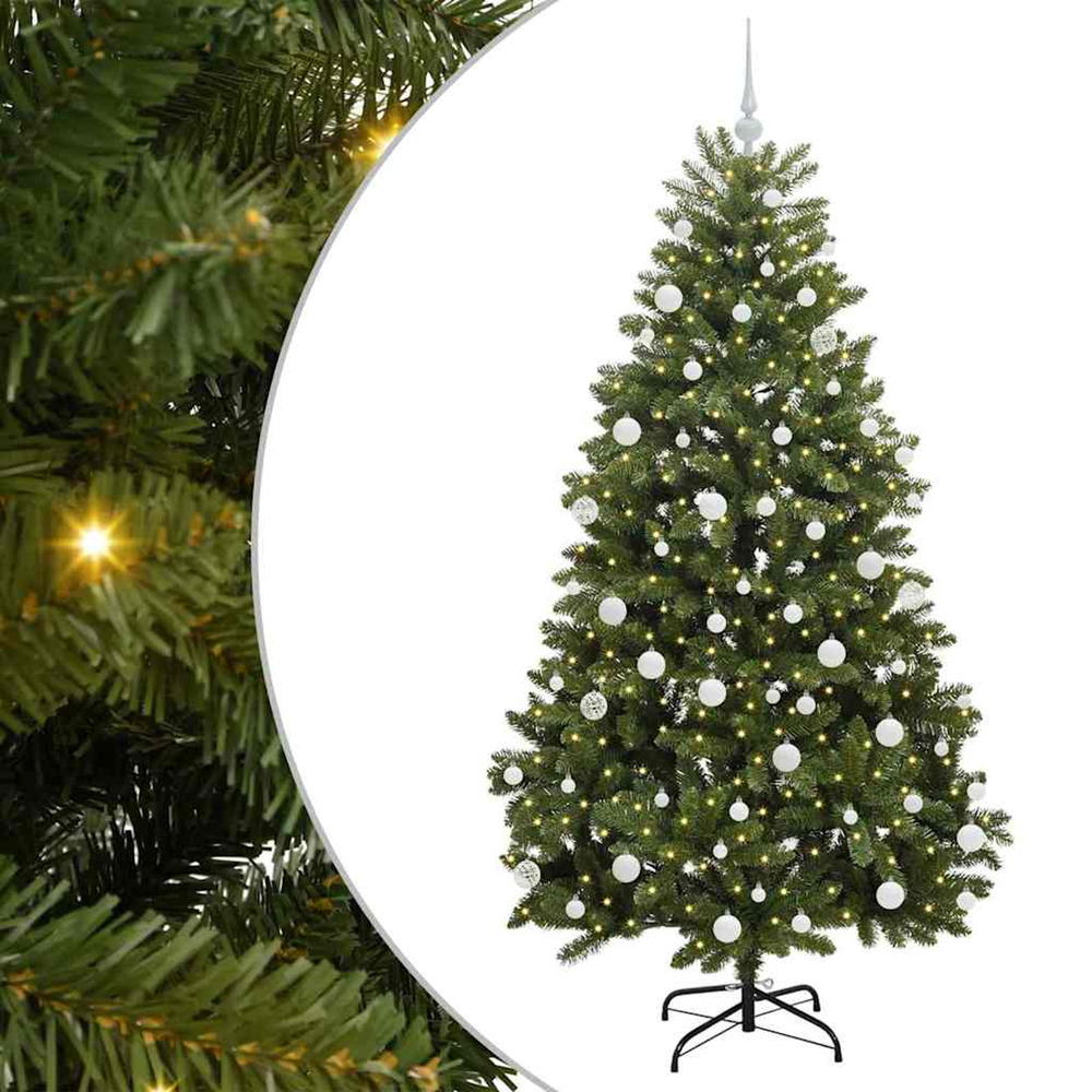 Sapin de noël artificiel avec 300 led vert 180 cm pvc et métal