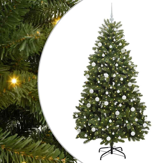 Sapin de noël artificiel avec 300 led vert 180 cm pvc et métal