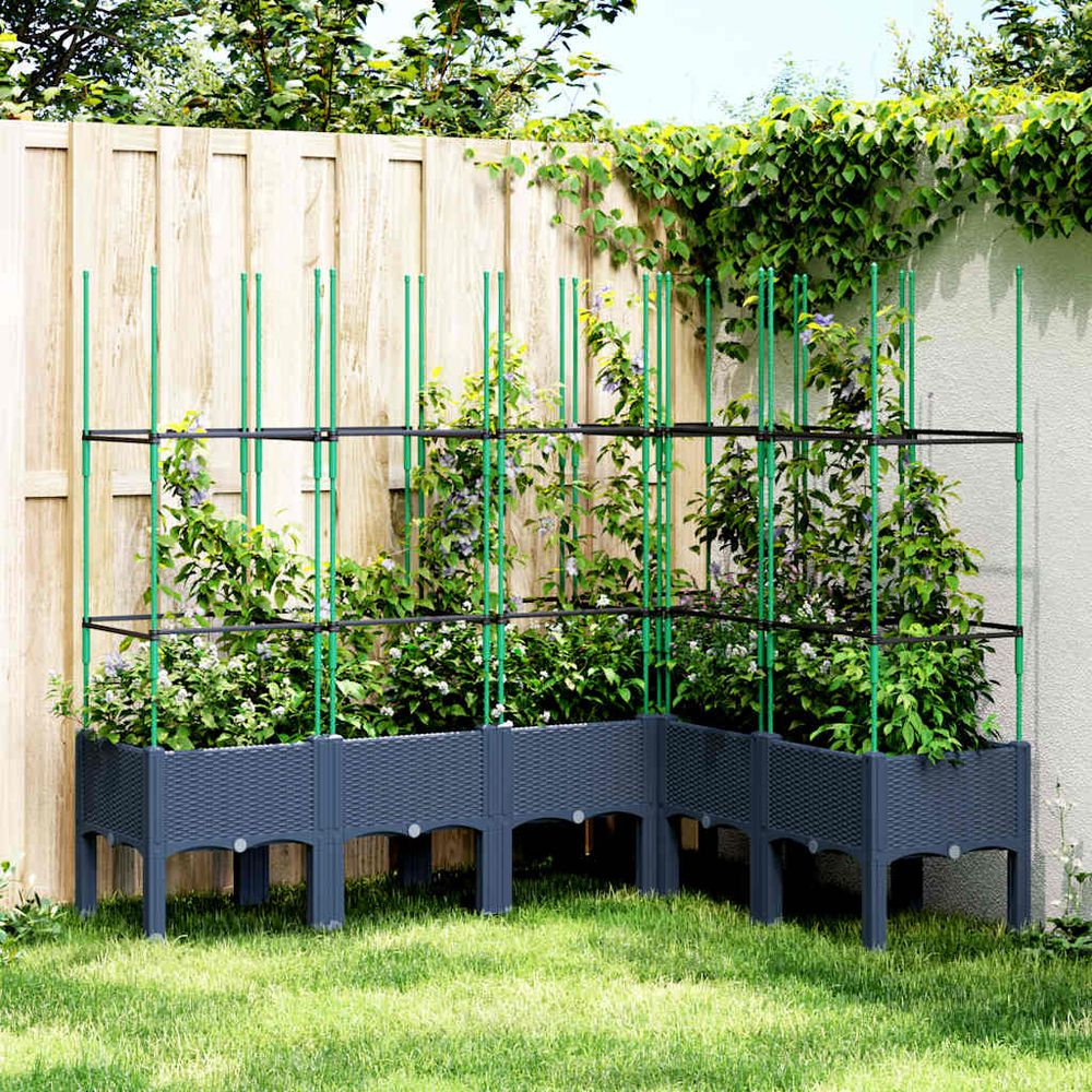 Jardinière surélevée avec treillis pp plantes grimpantes bleu gris 160x120cm