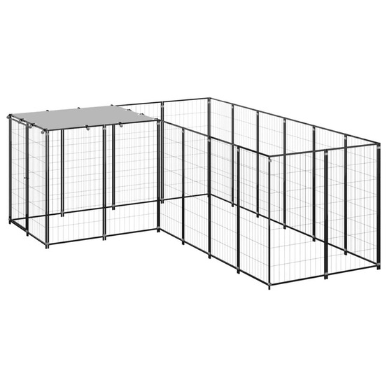 Chenil extérieur cage enclos parc animaux chien 4,84 m²110 cm acier noir