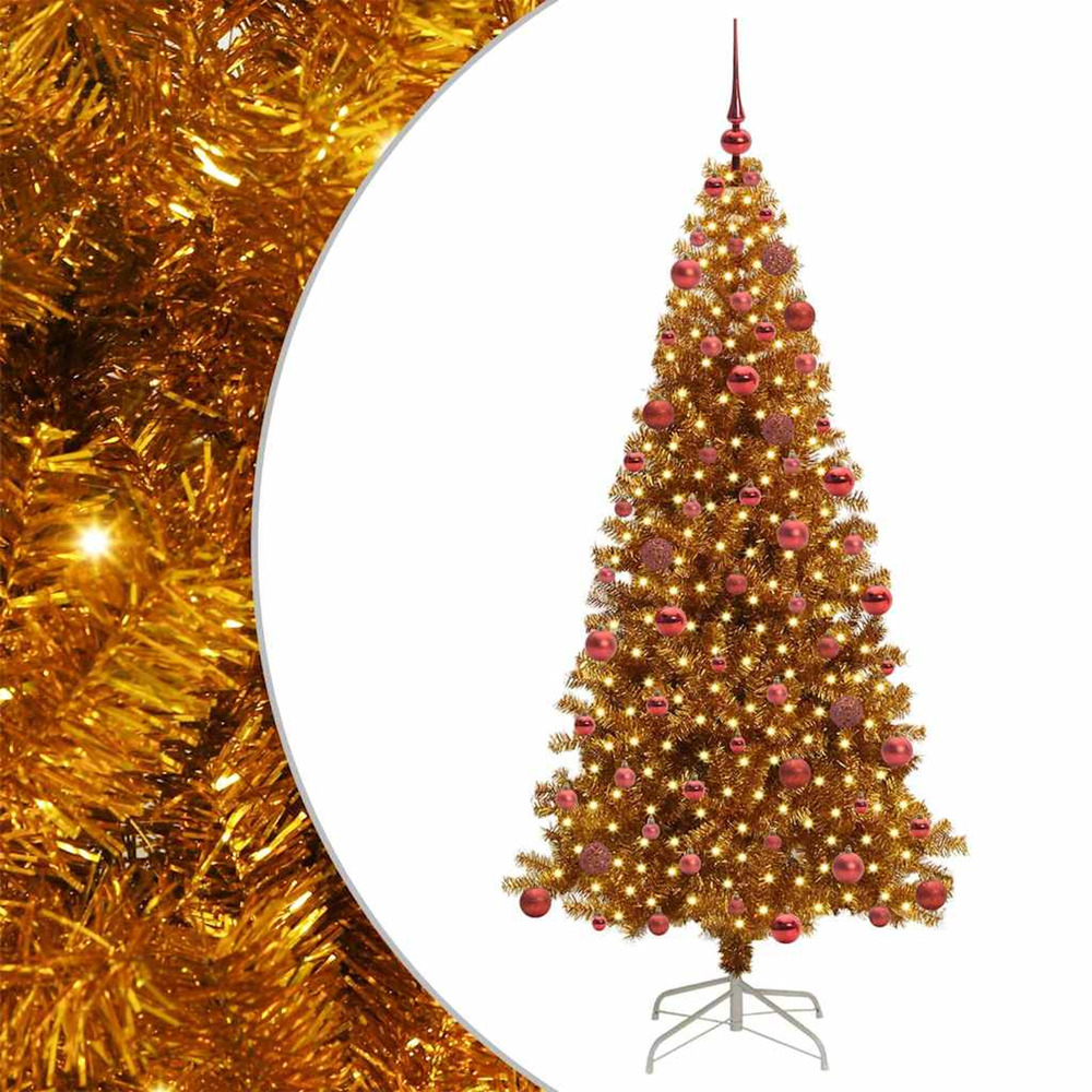 Sapin de noël avec 300 led avec support doré 180 cm pet