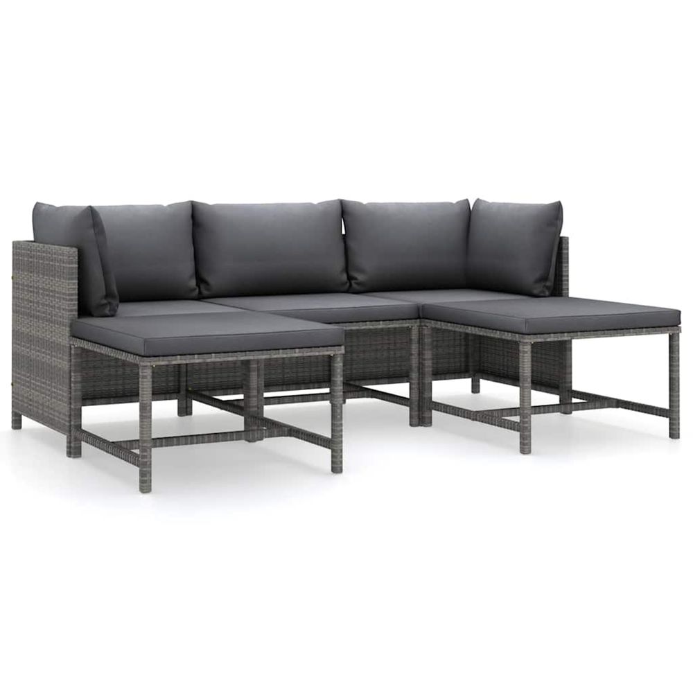 Salon de jardin 5 pcs avec coussins résine tressée gris