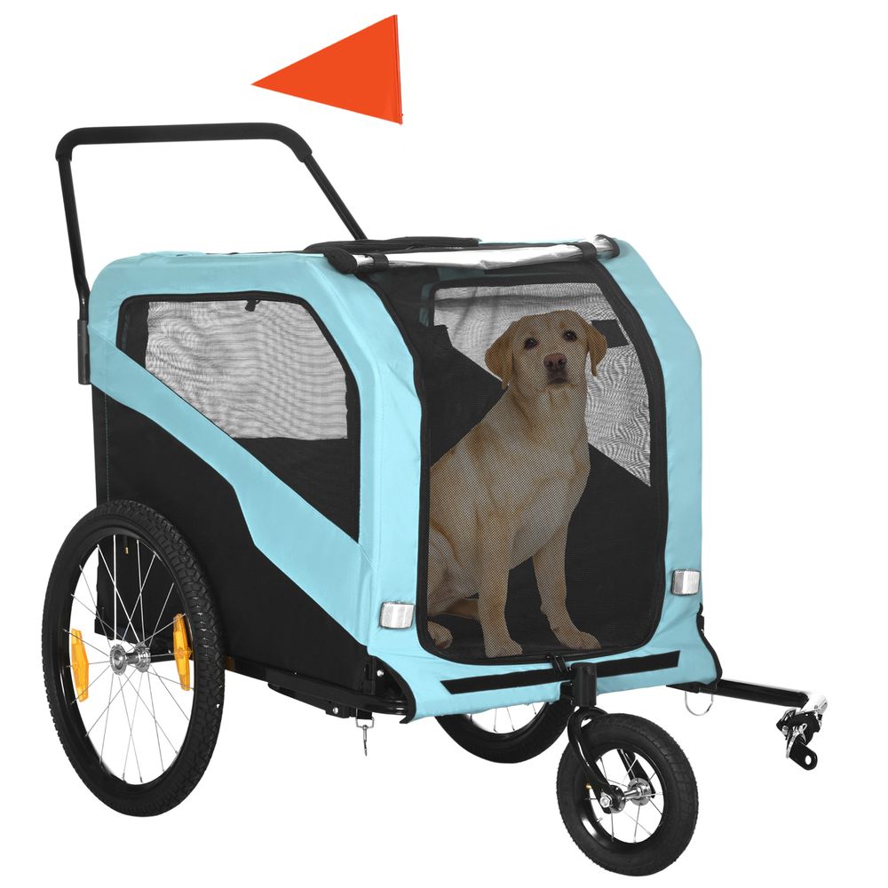 Remorque vélo et poussette acier grand chien aération 170x77x90cm bleu