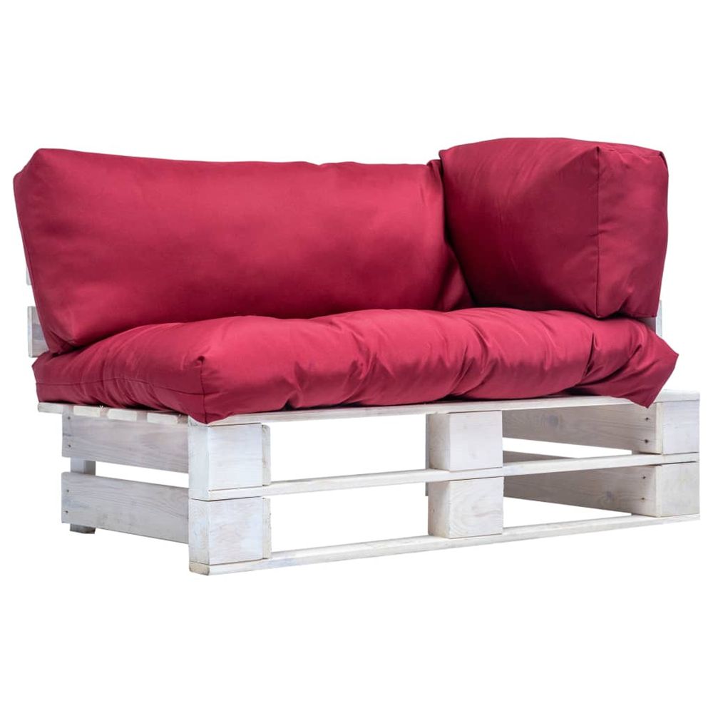 Canapé de jardin palette avec coussins rouge pinède