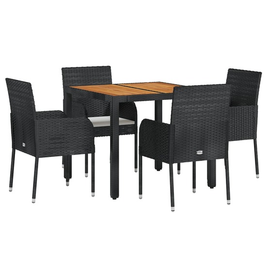 Mobilier à dîner de jardin et coussins 5 pièces noir résine tressée