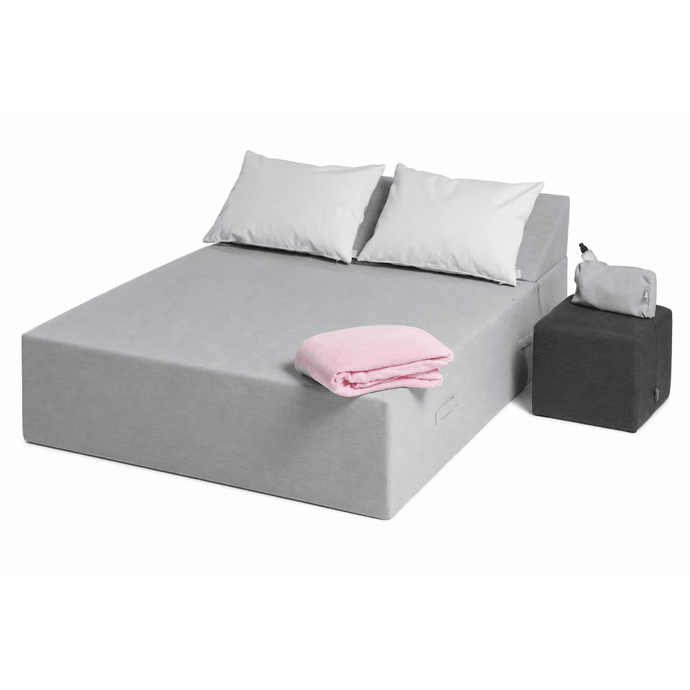 Sun pack paloma pouf | 1 lit de piscine deux places 180x140x38cm + 2 coussins 50x70 cm + 1 pouf 40x40cm gris