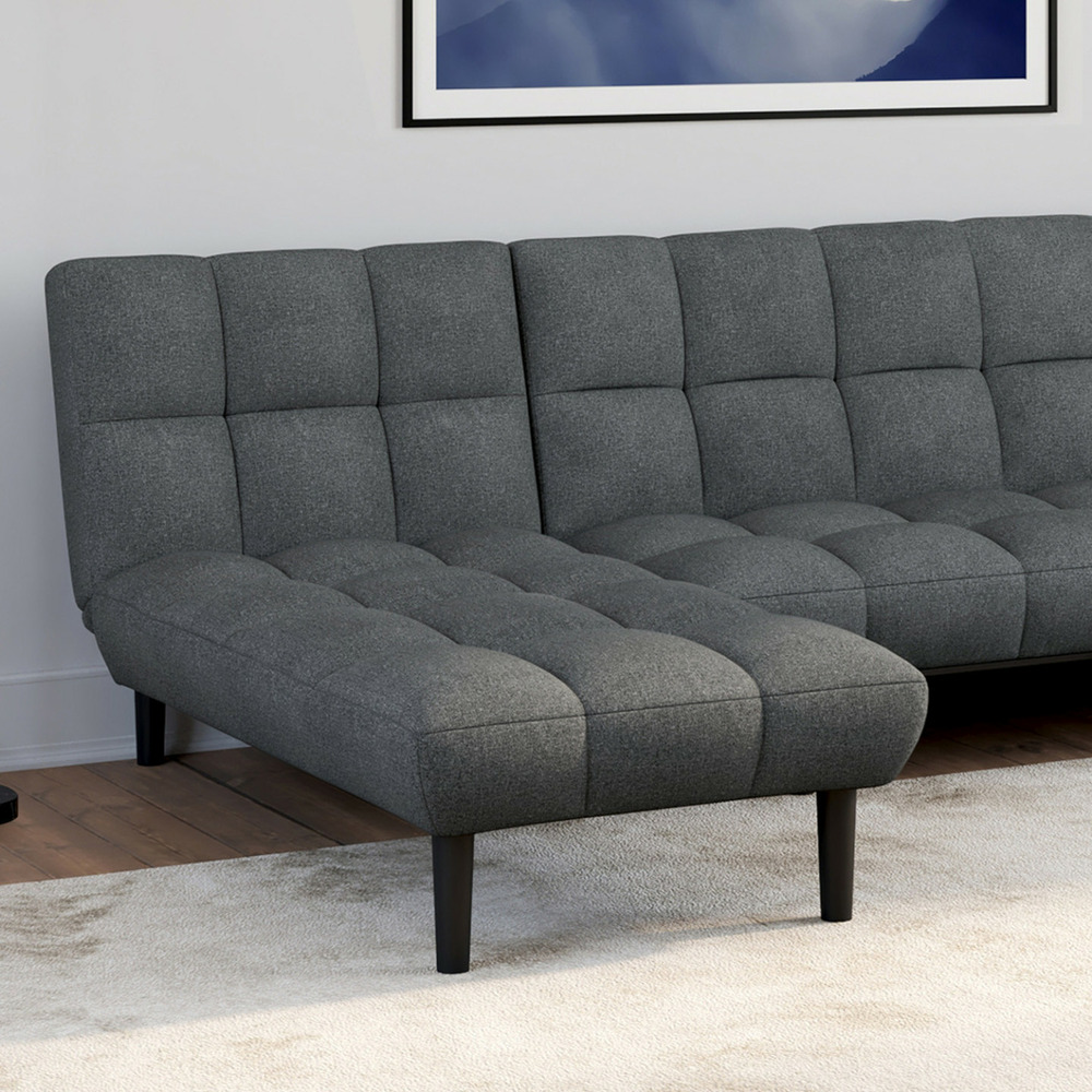 Méridienne clic clac capitonnée salome 80 x 180 cm en tissu gris anthracite