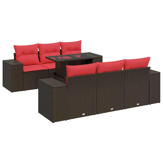 Salon de jardin avec coussins 7pcs marron résine tressée acacia
