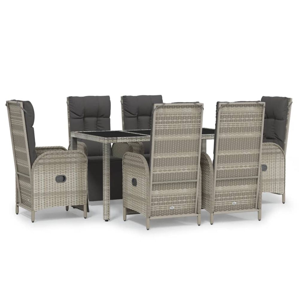Ensemble à manger jardin et coussins 7 pcs gris rotin