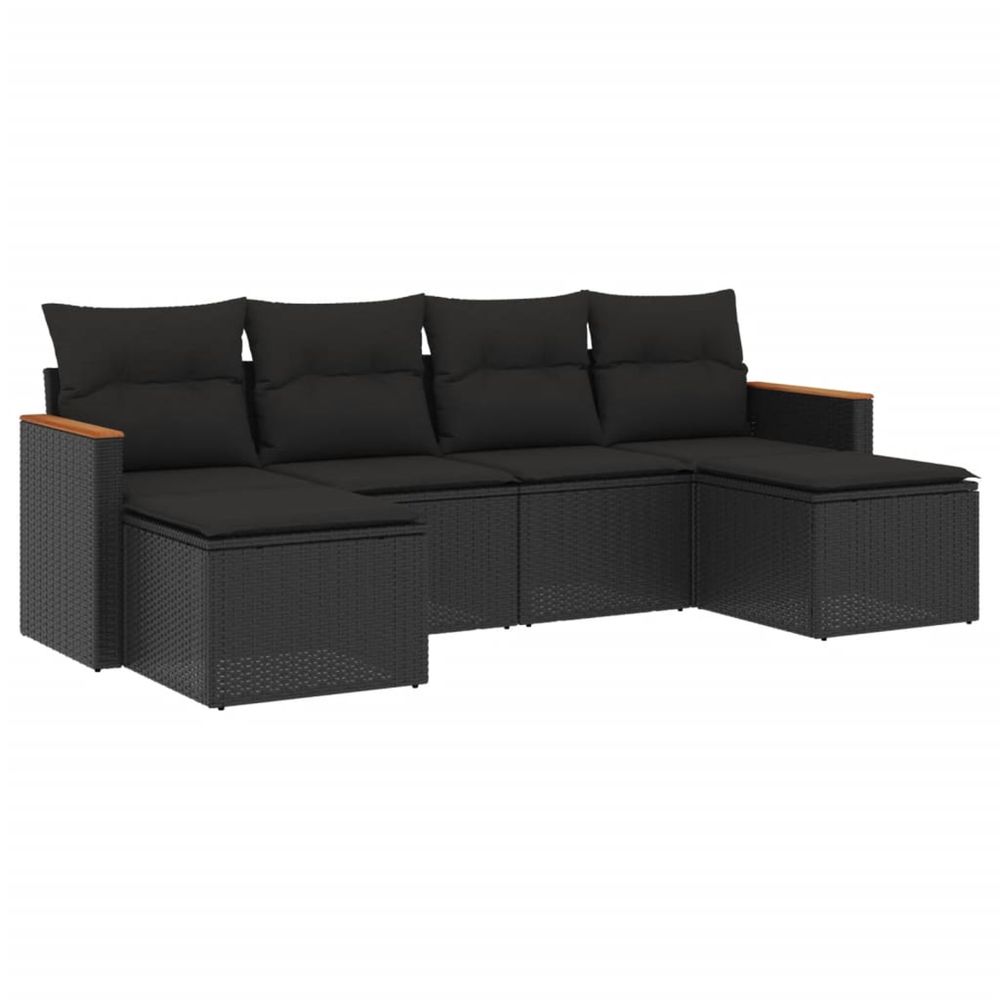 Salon de jardin 6 pcs avec coussins noir résine tressée