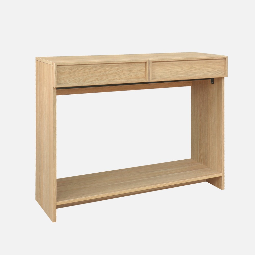 Console décor bois 2 tiroirs et étagère - l 100 x p 33 x h 78cm - kuba