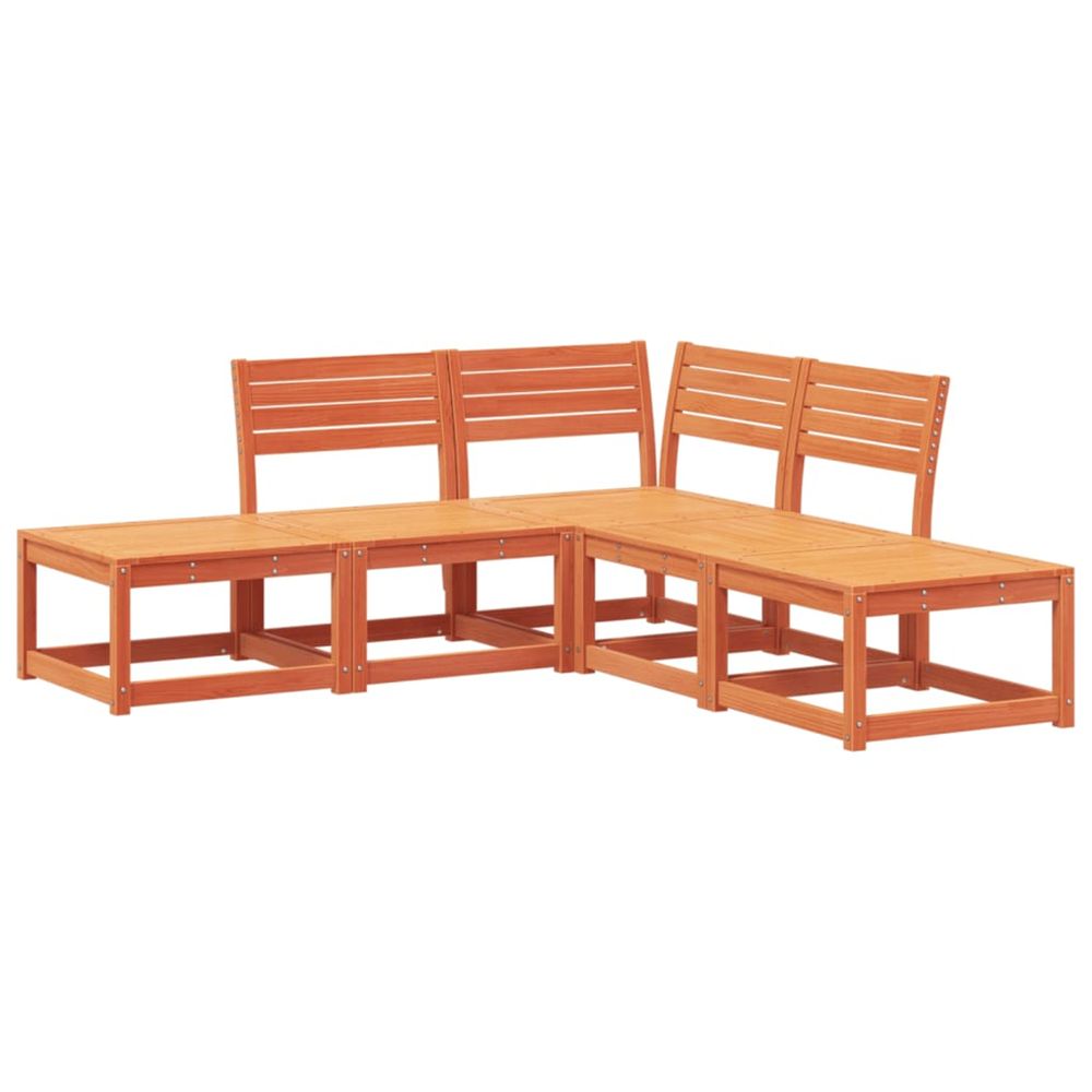 Salon de jardin 5 pcs cire marron bois de pin massif