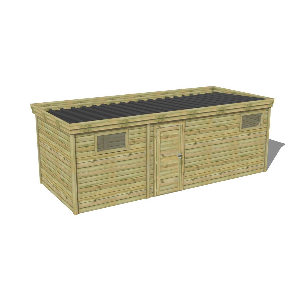 Abri de jardin bois pin traité autoclave 27mm - 6,89x2,64m / 18m2 - bac acier - abri français