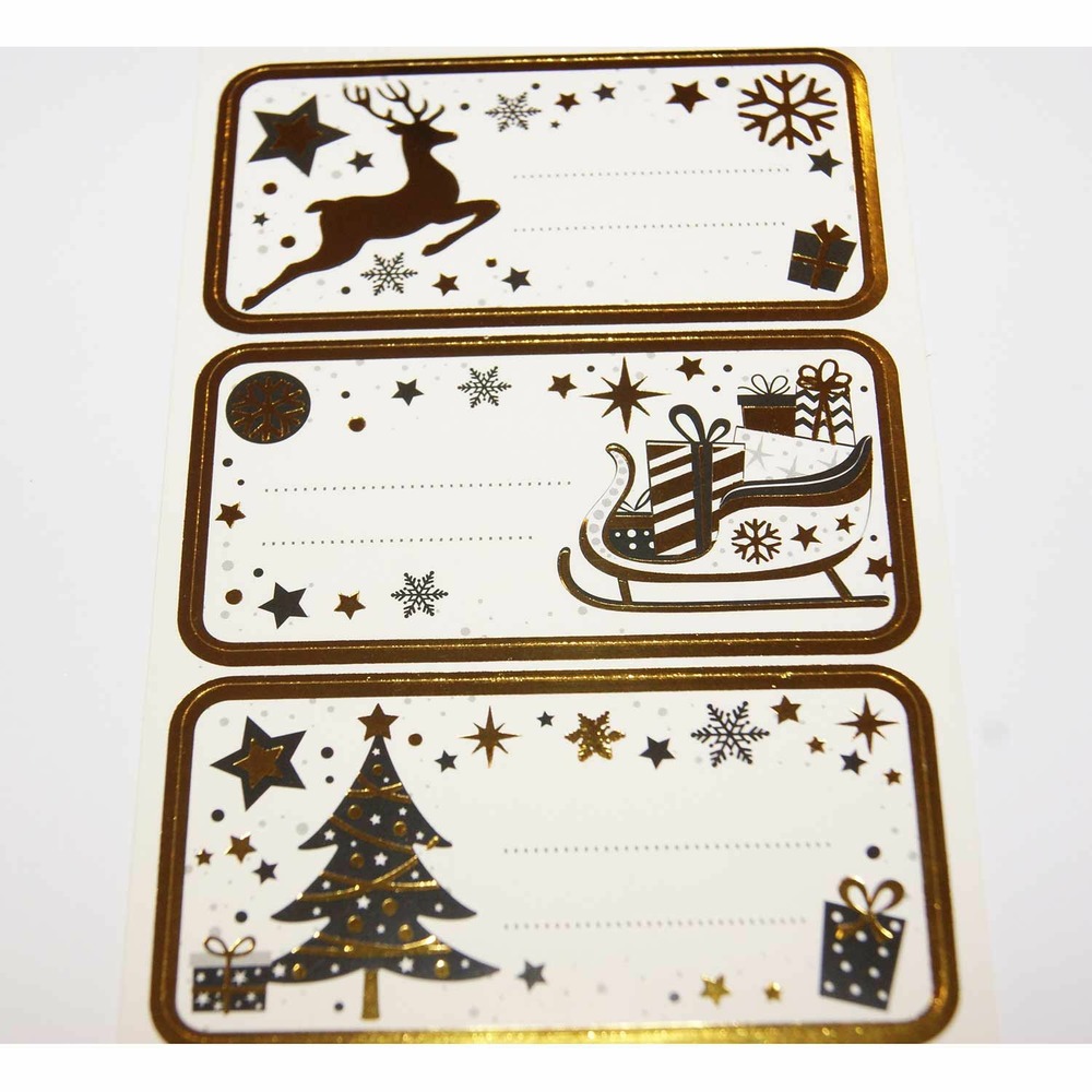 12 étiquettes adhésives de noël - doré chic