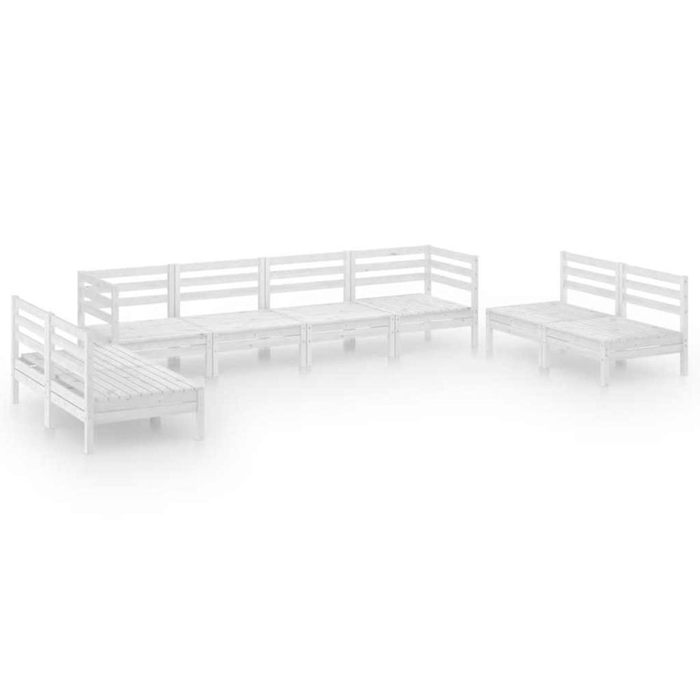 Salon de jardin 8 pcs blanc bois de pin massif