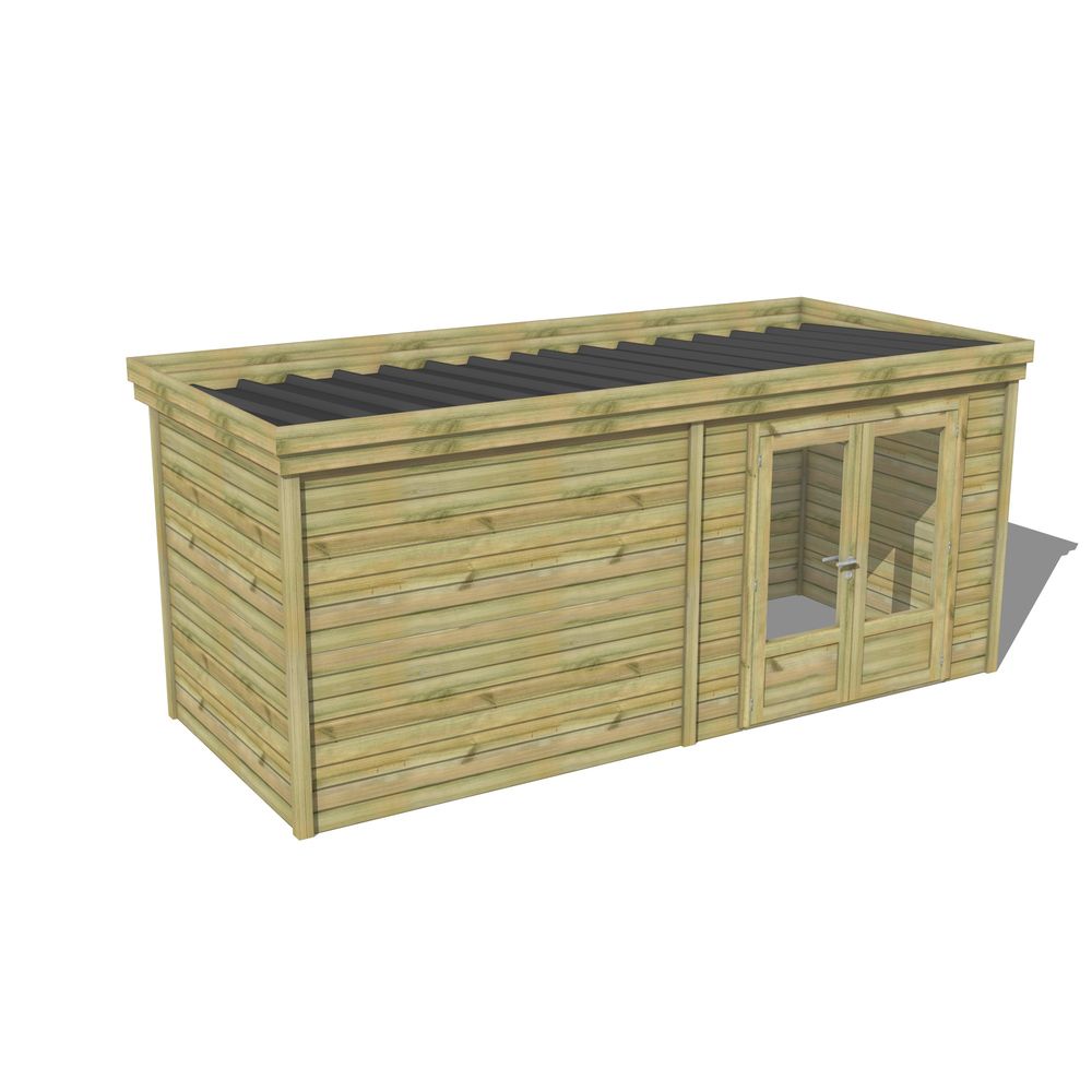 Abri de jardin bois pin traité autoclave 27mm - 5,195x2,14m / 11m2 - bac acier - abri français