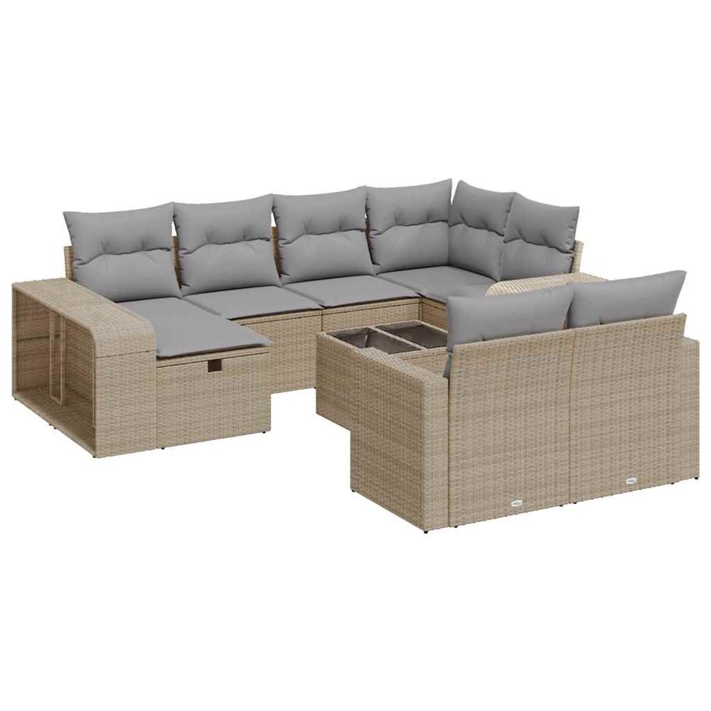 Salon de jardin 11 pcs avec coussins beige résine tressée