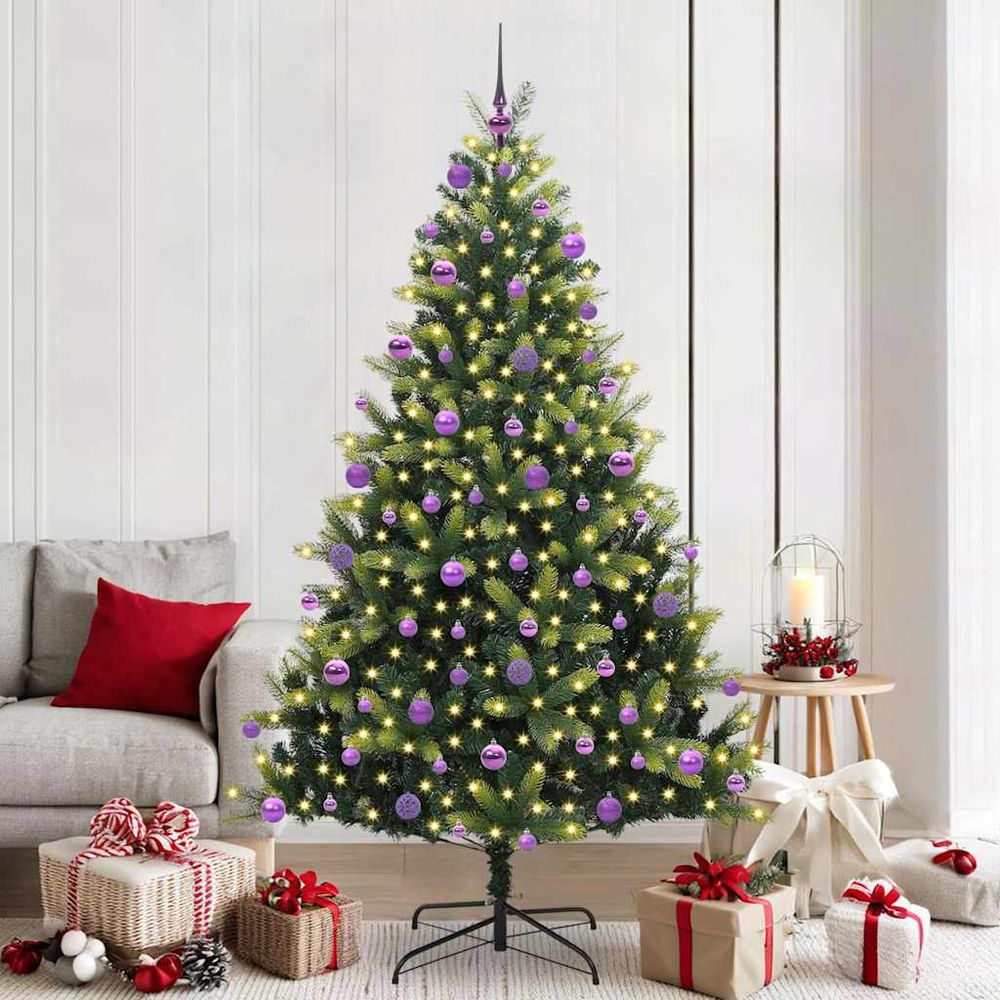 Kit sapin de noël artificiel lumineux 210 cm, décorations incluses avec 120 boules & 300 led
