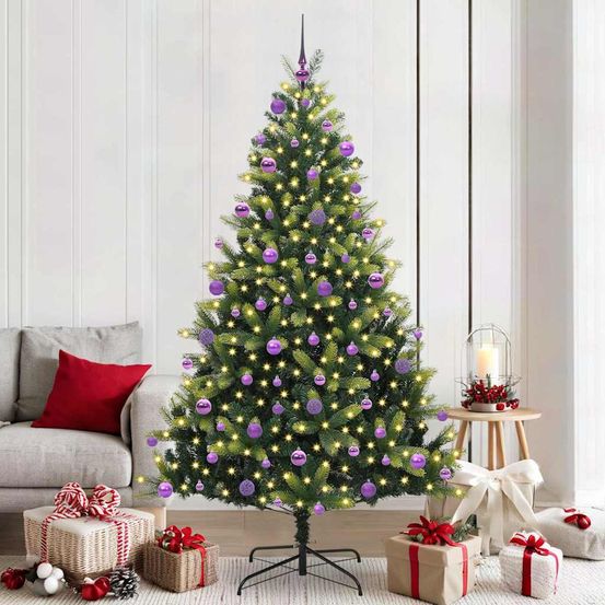 Kit sapin de noël artificiel lumineux 210 cm, décorations incluses avec 120 boules & 300 led