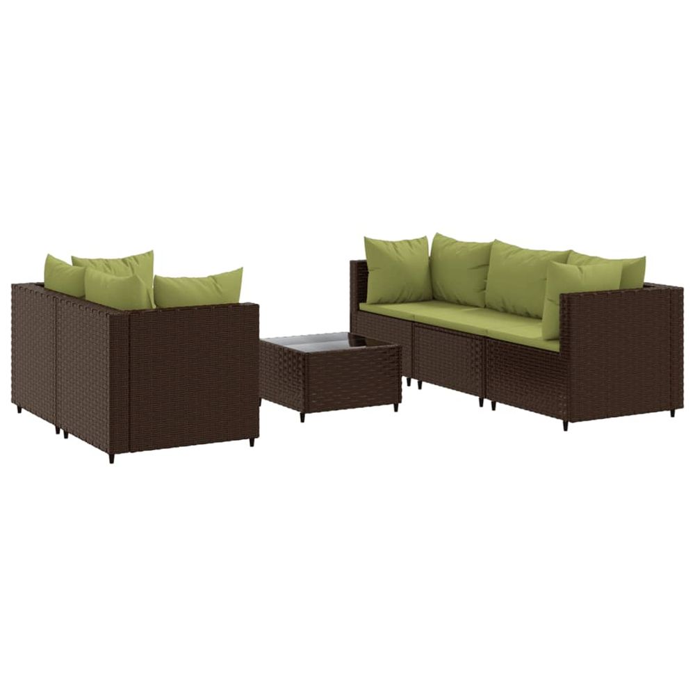 Salon de jardin 6 pcs avec coussins marron résine tressée
