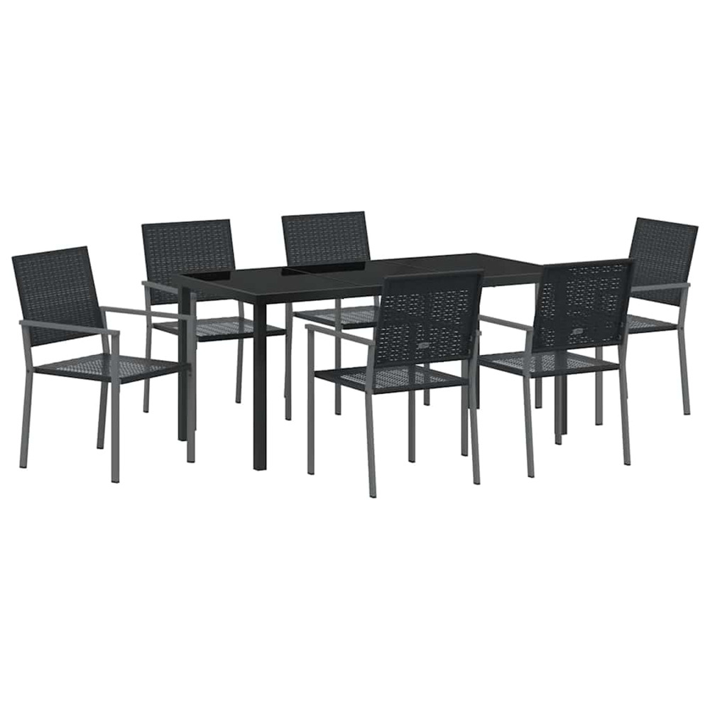 Ensemble de salle à manger pour jardin 7 pcs noir rotin pe