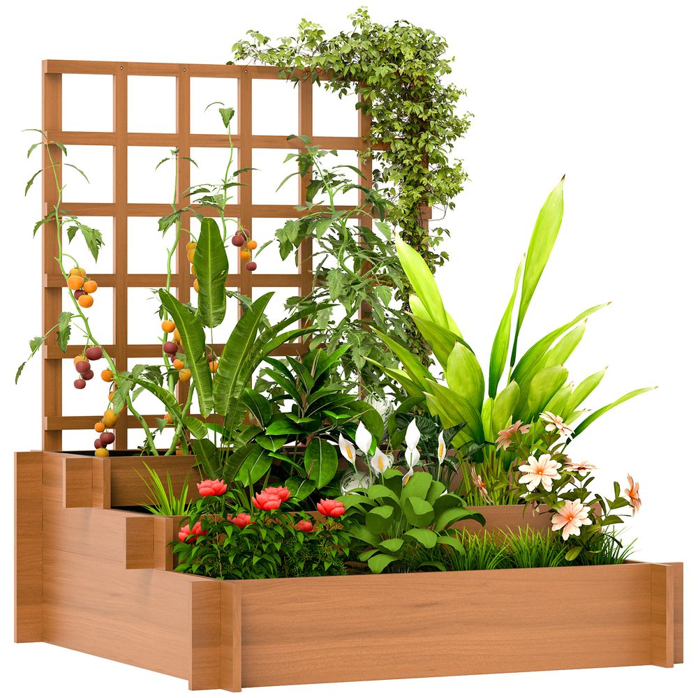 Jardinière à 3 niveaux avec treillis en bois pour plantes grimpantes potager 95x95x110 cm marron