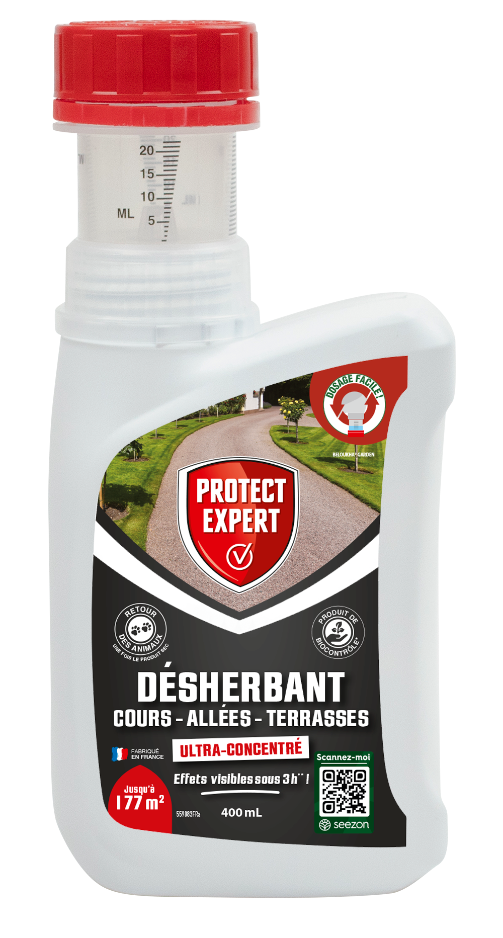 Protect expert désherbant ultra concentré - cours allées terrasses - agit sous 3h - 400ml - jusqu’à 177m² traités procouru400