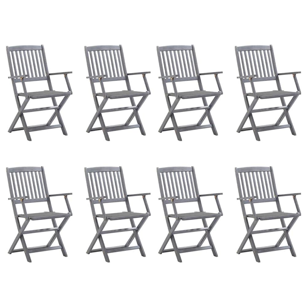 Chaises pliantes 8 pièces avec coussins en bois d'acacia massif