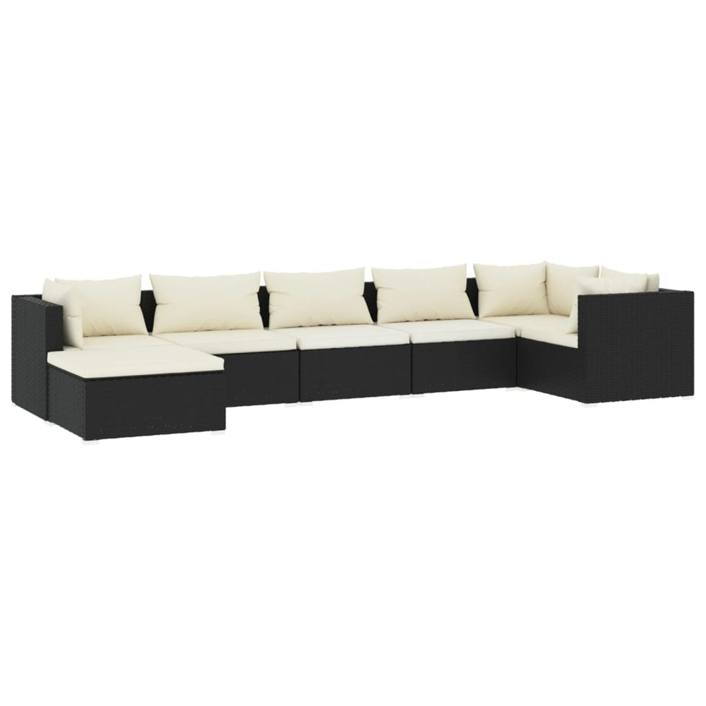 Salon de jardin 7 pcs avec coussins résine tressée noir