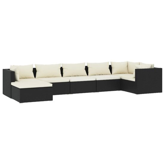 Salon de jardin 7 pcs avec coussins résine tressée noir