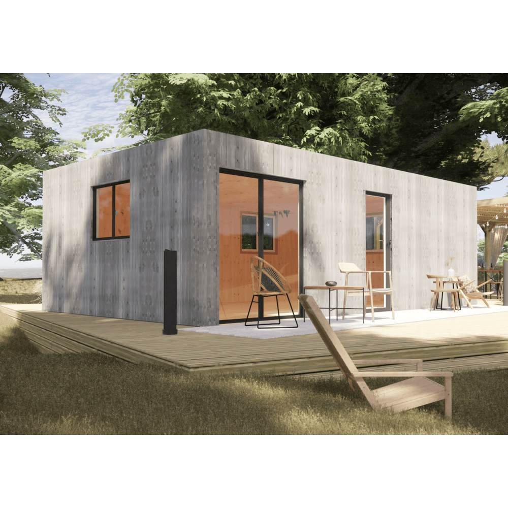 Bureau de jardin 4 saisons en bois 7,7 x 4,6 x 2,7 m / isolation re2020 avec plancher isolé / menuiseries alu k-line