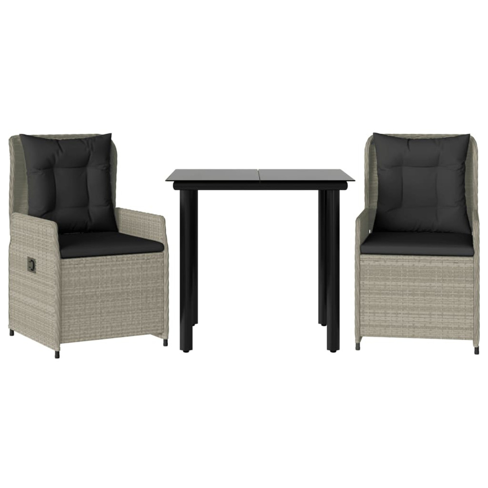 Ensemble à manger de jardin 3pcs coussins gris clair poly rotin