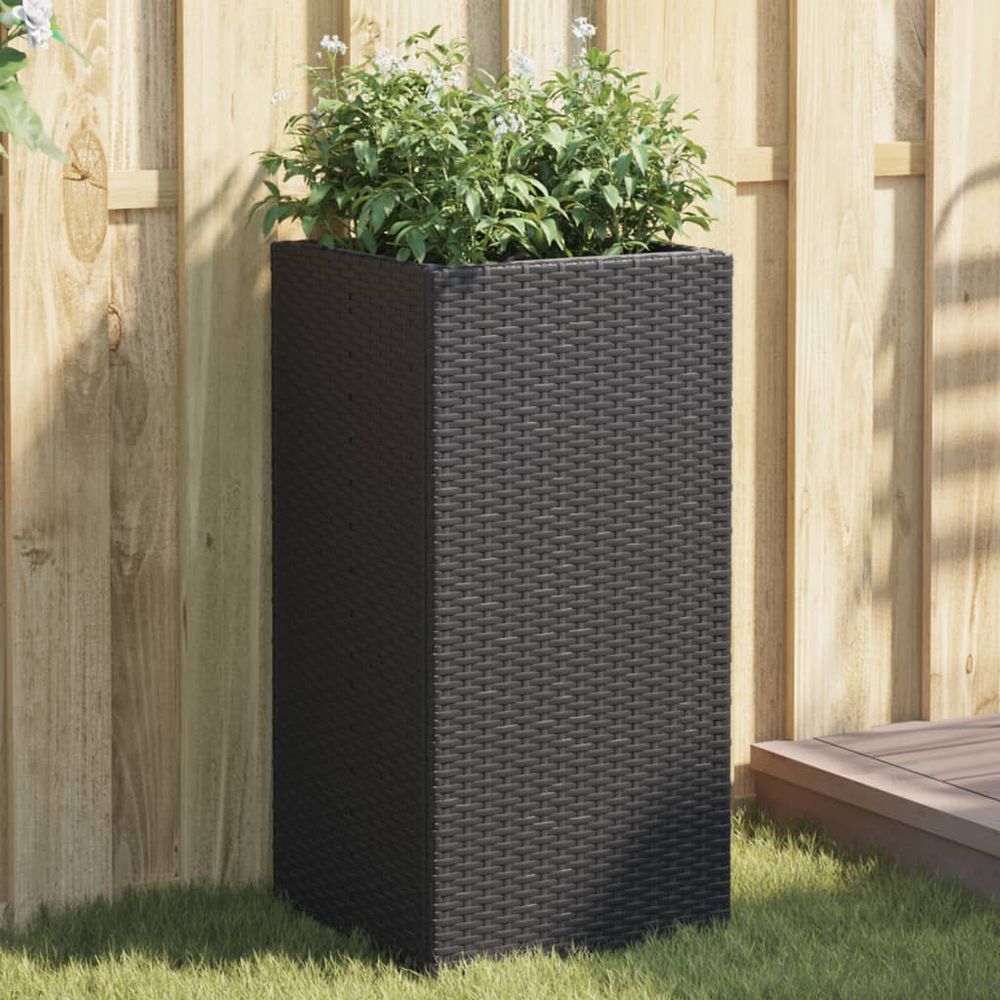 Lot de 2 jardinières hautes résine tressée pour terrasse bac à fleurs grand format 40x40x80 cm noir