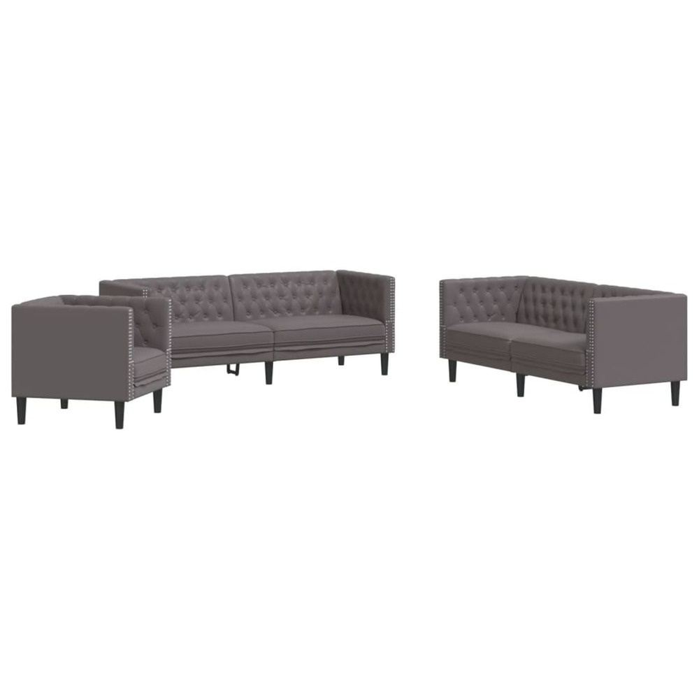 Ensemble de canapé chesterfield 3 pcs gris similicuir