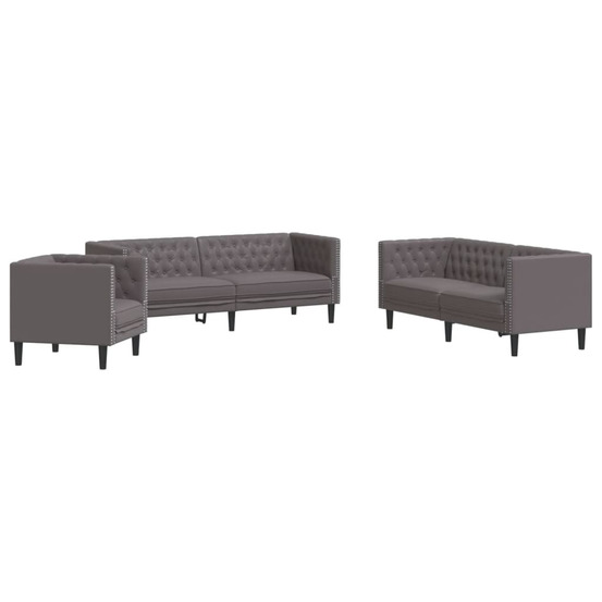 Ensemble de canapé chesterfield 3 pcs gris similicuir