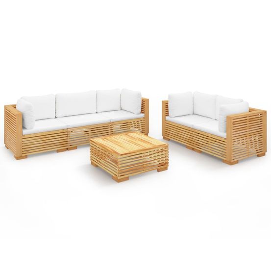Salon de jardin 6 pcs avec coussins bois de teck solide