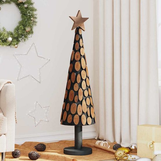Sapin de noël en bois de teck massif décoratif pour intérieur marron 120 cm