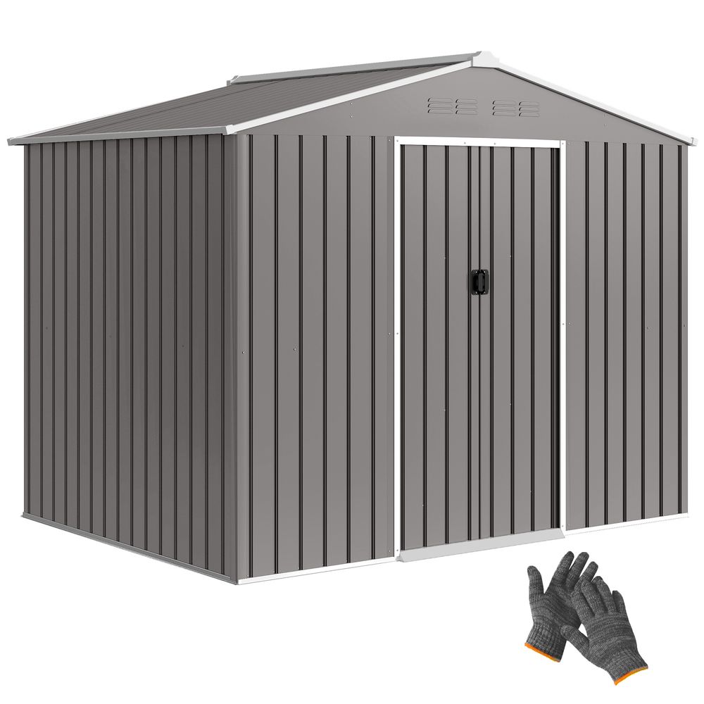 Abri de jardin acier galvanisé rangement extérieur double porte 236x171x191cm gris clair - comfortxl outdoor living